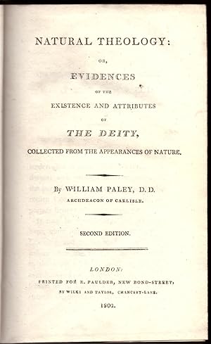 Bild des Verkufers fr Natural Theology: Or, Evidences of the Existence and Attributes of The Deity, Collected from the Appearances of Nature zum Verkauf von Craig Olson Books, ABAA/ILAB