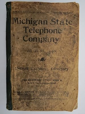 MICHIGAN STATE TELEPHONE COMPANY DETROIT EXCHANGE DIRECTORY (PHONE BOOK) AUGUST 1906