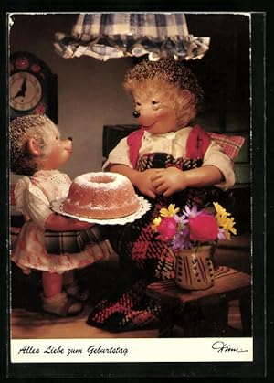 Bild des Verkufers fr Ansichtskarte Alles Liebe zum Geburtstag, Mecki-Kind schenkt Mutter einen Kuchen zum Verkauf von Bartko-Reher