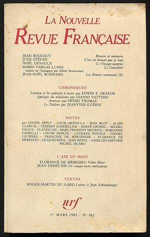 Bild des Verkufers fr La Nouvelle Revue Franaise - No. 362, 1er Mars 1983 zum Verkauf von Between the Covers-Rare Books, Inc. ABAA
