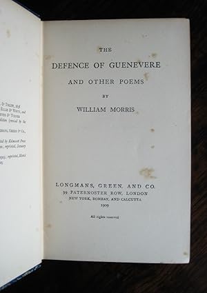 Image du vendeur pour The Defence of Guenevere and other poems mis en vente par James Fergusson Books & Manuscripts