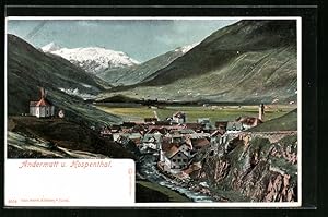 Bild des Verkufers fr Lithographie Andermatt, Bachlauf mit Blick auf Hospenthal zum Verkauf von Bartko-Reher