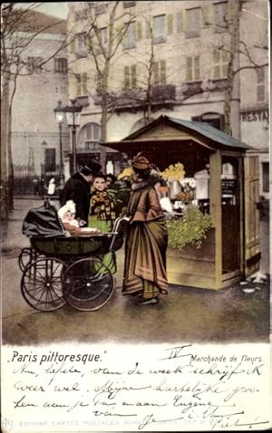 Ansichtskarte / Postkarte Paris pittoresque, Marchande de fleurs, Frau mit Kinderwagen