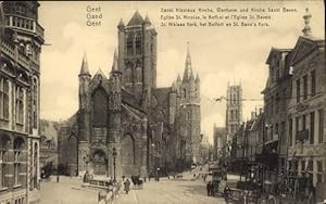 Bild des Verkufers fr Ansichtskarte / Postkarte Gand Gent Ostflandern, Sankt Nikolaus Kirche, Wartturm, Kirche Sankt Bavon zum Verkauf von akpool GmbH