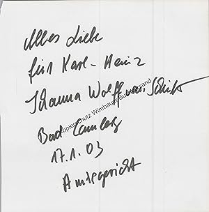 Seller image for Original Autogramm Johanna Wolff von Schutter (1950-2013) /// Autograph signiert signed signee for sale by Antiquariat im Kaiserviertel | Wimbauer Buchversand