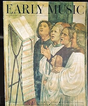 Bild des Verkufers fr Early Music, November 1987 / Performance Practice in the Papal Chapel during the 16th Century (pp. 452-462) Richard Sherr Prince Arthur (1486-1502), a Carol and a cantus firmus (pp. 463-467) Hugh Benham Eighteenth-Century French Chamber Music for Vielle (pp. 468-479) Robert A. Green Another Keyboard Canzona by Giovanni Gabrieli? (pp. 480-486) Richard Charteris The Basset Clarinet Revived (pp. 487-501) Colin Lawson Francisco Prez Mirabal's Harpsichords and the Early Spanish Piano (pp. 503-510+512-513) Beryl Kenyon de Pascual The Enigmatic Canons of Juan del Vado (c. 1625-1691) (pp. 514-519) Luis Robledo and Gerardo Arriaga zum Verkauf von Shore Books