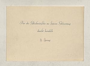 Seller image for Gedruckte Karte mit eigenh. U. "H. Hesse" (Tinte"). for sale by Eberhard Kstler Autographen&Bcher oHG