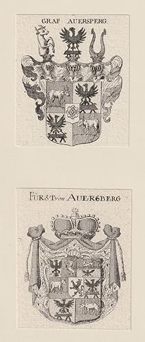 Graf Auersperg. Fürst von Auersperg. 2 Kupferstich-Wappen.