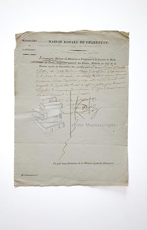 1819 Medical Letter from "Lunatic Asylum" Maison Royale De Charenton Stating a Criminal is Unfit ...