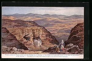 Bild des Verkufers fr Knstler-Ansichtskarte Friedrich Perlberg: Wste Juda mit Wadi el Kelt und das Kloster des hl. Georg zum Verkauf von Bartko-Reher