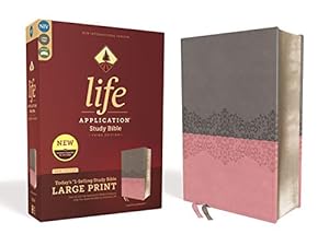 NIV, Life Application Study Bible, Third Edition, Large Print, Leathersoft, Gray/Pink, Red Letter...