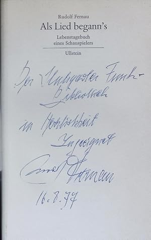 Bild des Verkufers fr Als Lied begann's. Lebenstagebuch eines Schauspielers. zum Verkauf von Antiquariat Bookfarm
