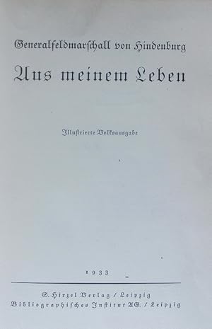 Image du vendeur pour Aus meinem Leben. Illustrierte Volksausgabe. mis en vente par Antiquariat Bookfarm