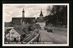 Bild des Verkufers fr Ansichtskarte Landsberg a. d. Lech, Blick von der Bergstrasse auf den Schmalzturm, mit Automobil zum Verkauf von Bartko-Reher