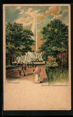 Künstler-Ansichtskarte Hannover, Fontaine in Herrenhausen