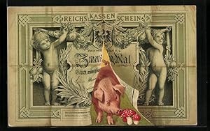 Ansichtskarte Reichs-Kassen-Schein mit Glücksschwein
