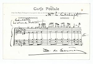 Immagine del venditore per Picture postcard with an autograph musical quotation signed "D. de Sverac". venduto da Antiquariat INLIBRIS Gilhofer Nfg. GmbH