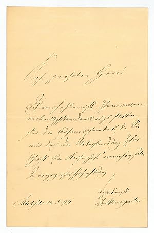 Bild des Verkufers fr Eigenh. Brief mit U. zum Verkauf von Antiquariat INLIBRIS Gilhofer Nfg. GmbH