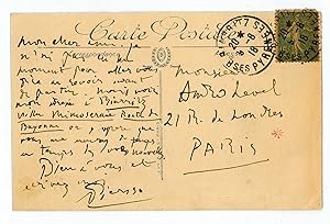Image du vendeur pour Autograph picture postcard signed ("Picasso"). mis en vente par Antiquariat INLIBRIS Gilhofer Nfg. GmbH