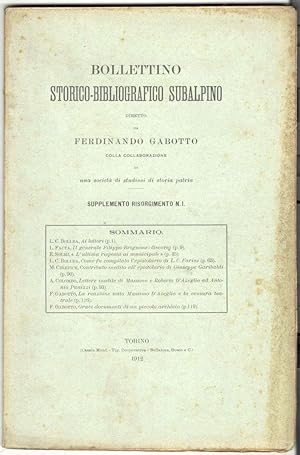Bollettino storico-bibliografico subalpino. Supplemento Risorgimento n. I