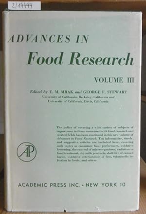 Bild des Verkufers fr Advances in Food Research. Volume III. zum Verkauf von Versandantiquariat Trffelschwein