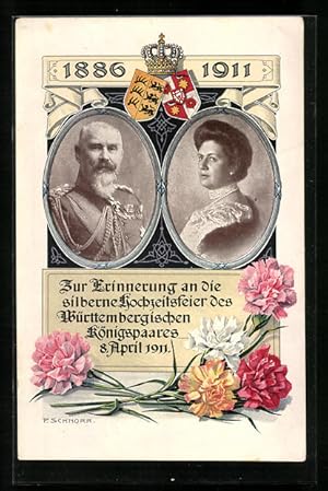 Bild des Verkufers fr Knstler-Ansichtskarte Silberhochzeit des wrtt. Knigspaares, Portraitaufnahmen zum Verkauf von Bartko-Reher