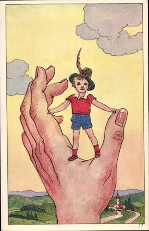 Künstler Ansichtskarte / Postkarte Der kleine Däumling, Klein Duimpje, Menschliche Hand