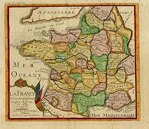 Antique Map-France with provinces-Auvergne-Brittany-Normandy-Robbe-De Fer-1721