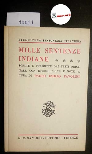 Pavolini Paolo Emilio, Mille sentenze indiani, Sansoni, 1954