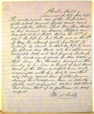 [ Manuscript Letter Dated July 13, 1858, Leavenworth City, Kansas Territory ]