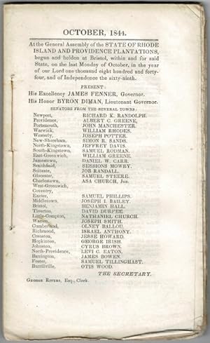 October, 1844. At the General Assembly of the state of Rhode-Island and Providence Plantations, b...