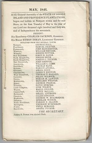 May, 1846. At the General Assembly of the State of Rhode Island and Providence Plantations, begun...