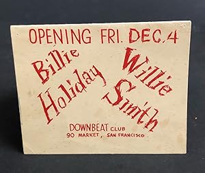 DOWNBEAT CLUB TABLE CARD/FLYER. Inscribed & Autographed by Billie Holiday with accompanying Autog...