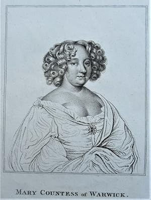 Antique print, Mary Countess of Warwick, stipple engraving