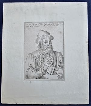 Antique print, The True Effigies of John Guttemberg Delineated from the Original Painting at Ment...