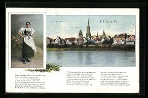 Bild des Verkufers fr Ansichtskarte Ulm a. D., Panorama der Stadt, Schwabenmdla, Gedicht zum Verkauf von Bartko-Reher