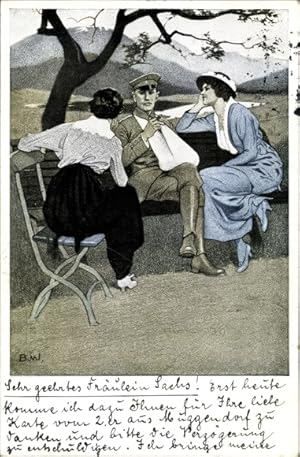 Künstler Ansichtskarte / Postkarte Wennerberg, Bruno, Daheim, zwei Frauen und ein Mann, Soldat
