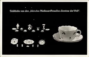 Ansichtskarte / Postkarte Teilstücke von den kleinsten Meißner-Porzellan-Service der Welt