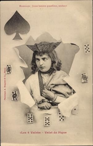 Ansichtskarte / Postkarte Horoscope, les 4 Valets, Valet de Pique, Spielkarten