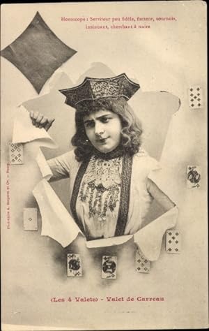 Ansichtskarte / Postkarte Horoscope, les 4 Valets, Valet de Carreau, Spielkarten