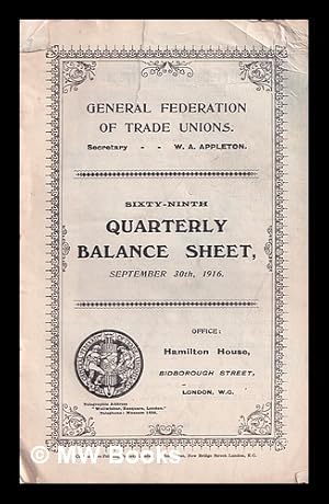 Seller image for Sixty-Ninth Quarterly Balance Sheet, September 30th, 1916 for sale by MW Books