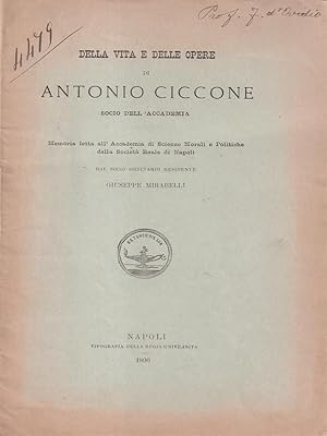 Seller image for Della vita e delle opere di Antonio Ciccone. Estratto for sale by Librodifaccia