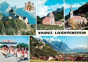 Postkarte Carte Postale 73843509 Vaduz Liechtenstein FL Schloss Vaduz Rotes Haus Pfarrkirche Land...
