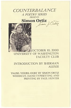 Counterbalance A Poetry Series Presents Simon Ortiz October 10, 2000 University of Washington Fac...
