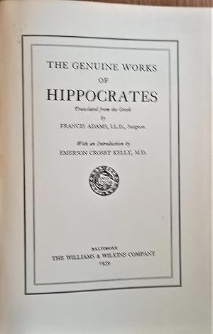 Image du vendeur pour THE GENUINE WORKS OF HIPPOCRATES Translated from the Greek mis en vente par Douglas Books