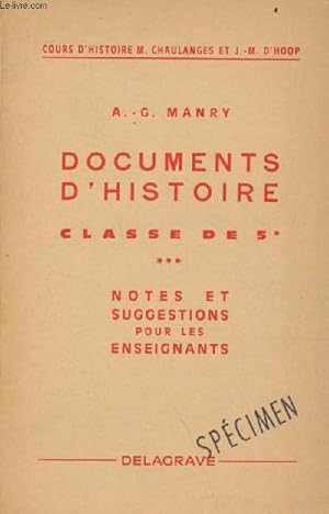 Imagen del vendedor de Documents d'histoire classe de 5e -Notes et suggestions pour les enseignants. a la venta por Le-Livre