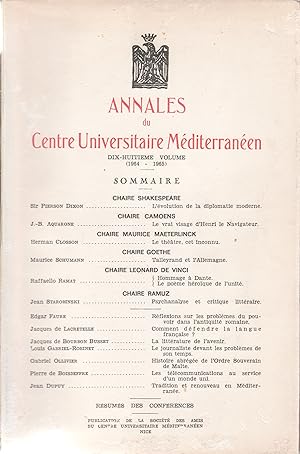 Annales du Centre Universitaire Méditerranéen. Dix-huitième année (1964-1965).