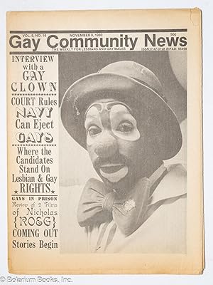 Immagine del venditore per GCN: Gay Community News; the weekly for lesbians and gay males; vol. 8, #16, Nov. 8, 1980; Interview With a Gay Clown venduto da Bolerium Books Inc.