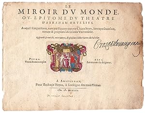 "Le Mirroir du Monde ou, Epitome du Theatre d'Abraham Ortelius" - title Titel