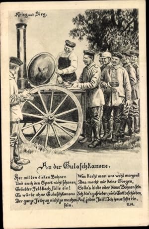 Künstler Ansichtskarte / Postkarte Stürtevant, E., An der Gulaschkanone, Soldaten, Essenfassen, G...